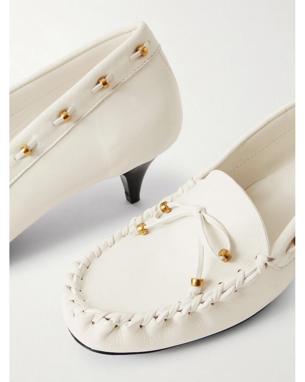 Khaite Natural Milly Embellished Whipstitched Textured-Leather Pumps