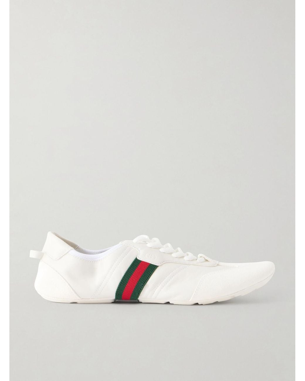 Gucci White Flex Suede-Trimmed Leather Sneakers