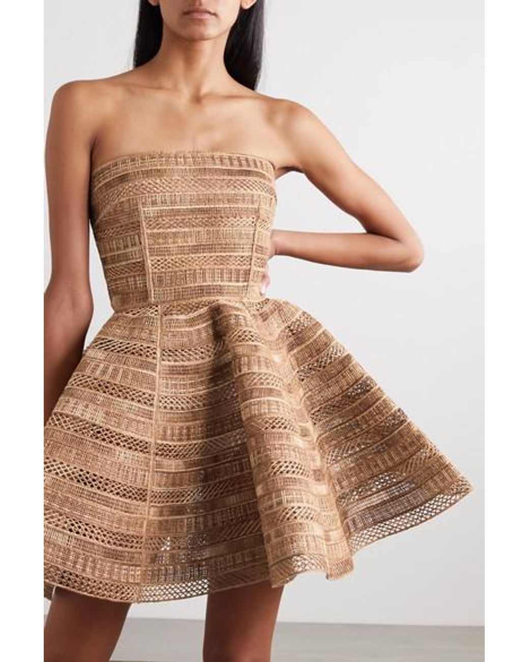 Dolce & Gabbana Strapless Woven Raffia Mini Dress in Metallic | Lyst