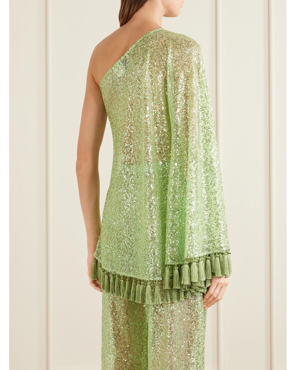 Taller Marmo Green Sequined Fringed Blouse