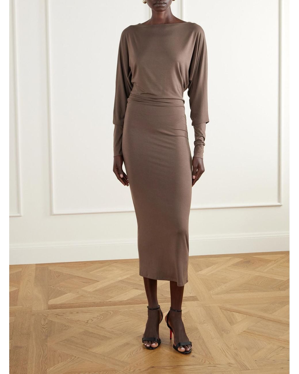 ÉTERNE Brown Aspen Stretch-Modal Jersey Midi Dress