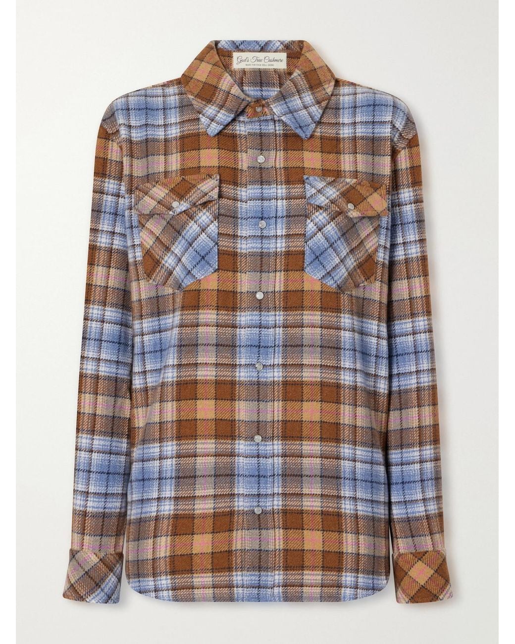 God's True Cashmere Multicolor Nomad Checked Cashmere-Twill Shirt