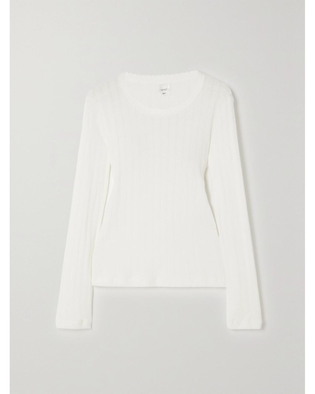 Leset White Pointelle-Knit Cotton-Jersey Top