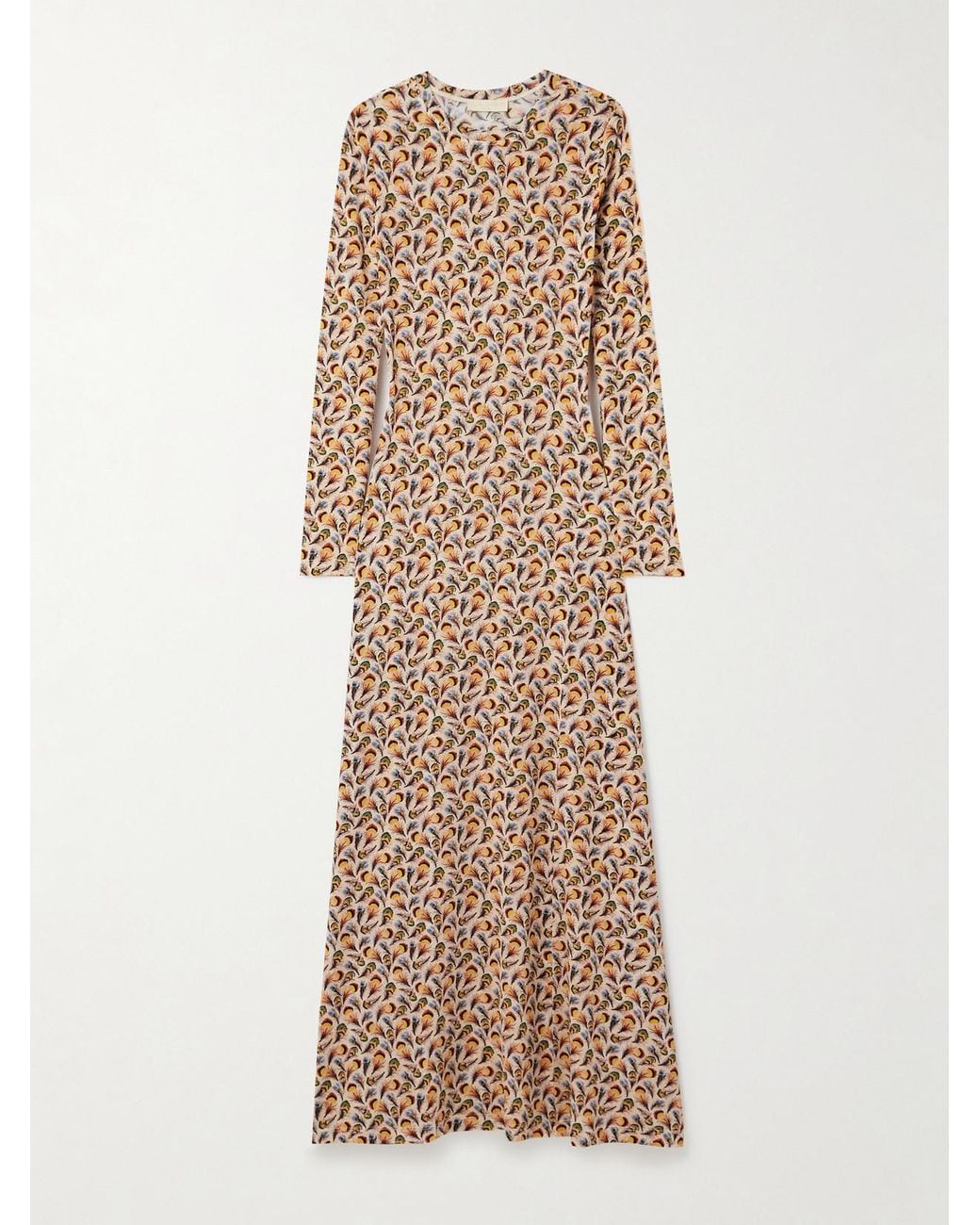 Ulla Johnson Amari Printed Stretch-Jersey Maxi Dress in Natural | Lyst