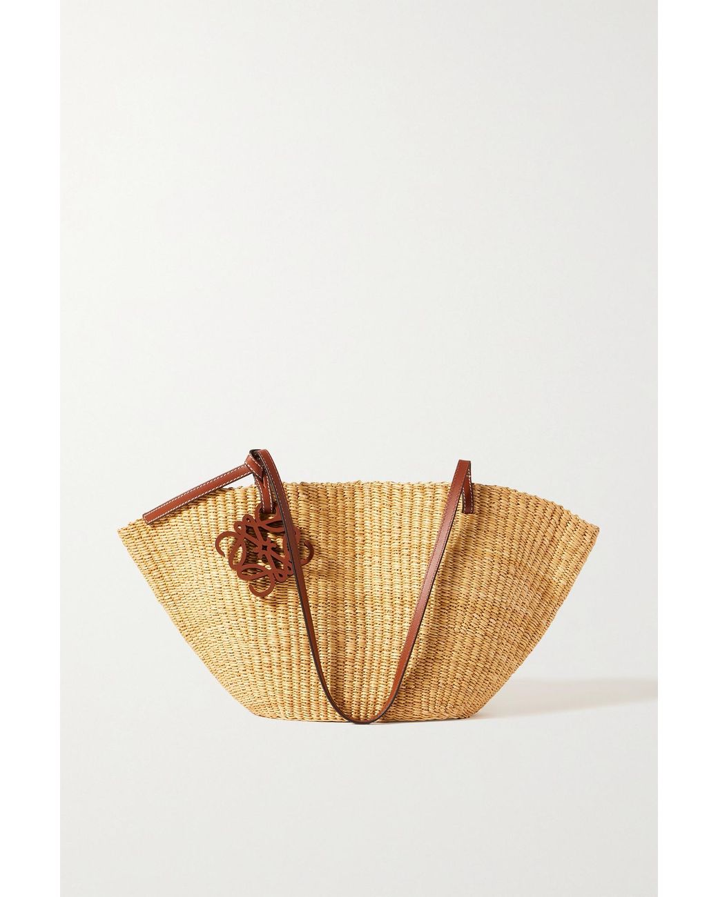 Loewe Shell Small Leather-trimmed Raffia Tote in Brown | Lyst Canada