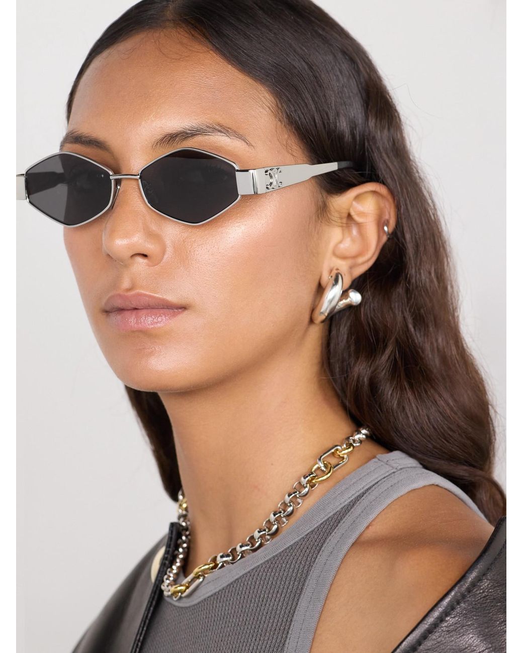Céline Metallic Triomphe Hexagon-Frame-Tone Sunglasses