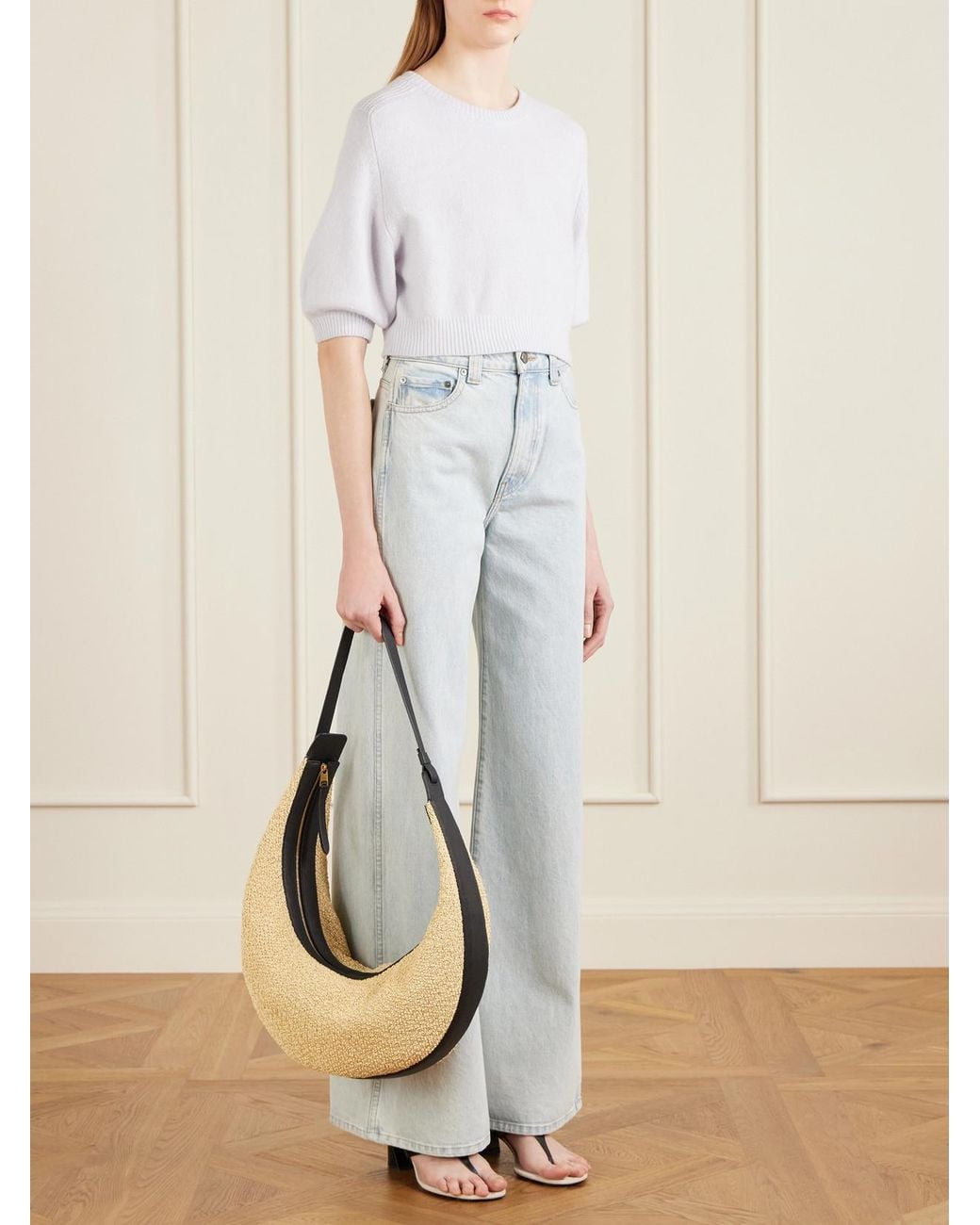 Khaite Natural Augustina Leather-Trimmed Raffia Shoulder Bag