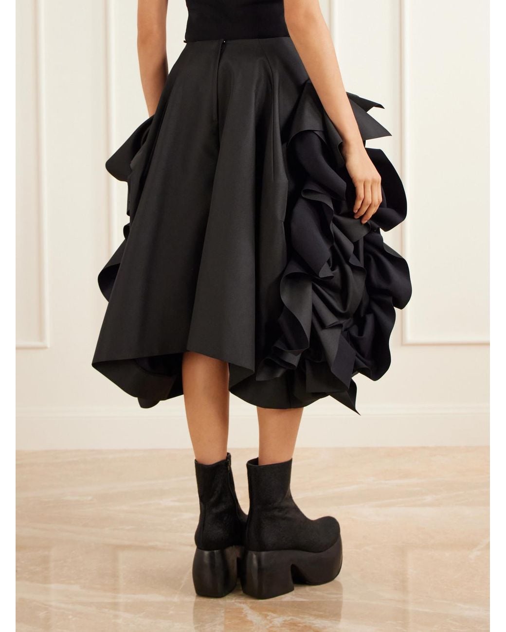 Comme des Garçons Black Ruffled Drill Midi Skirt