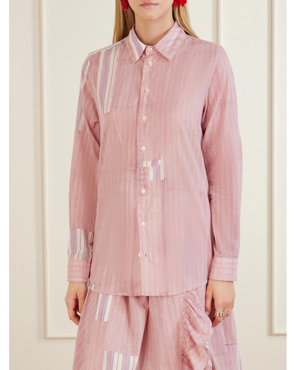 Thierry Colson Pink Baptiste Striped Cotton-Voile Shirt