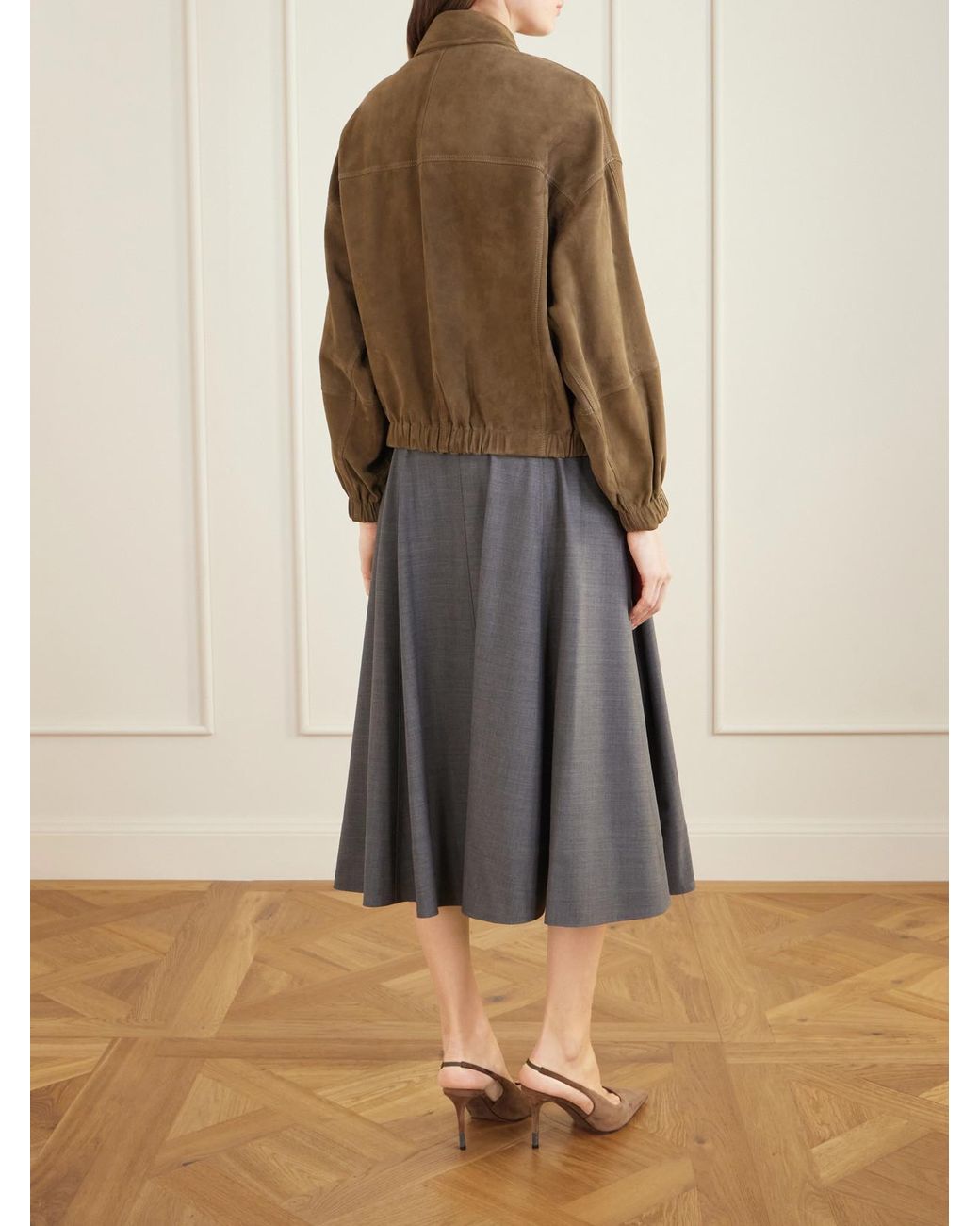 Brunello Cucinelli Brown Paneled Suede Bomber Jacket