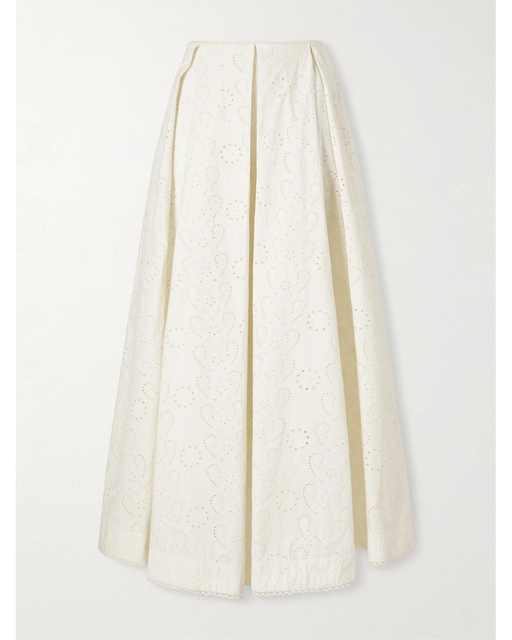 Agua Bendita White Delta Playa Broderie Anglaise Cotton Midi Skirt