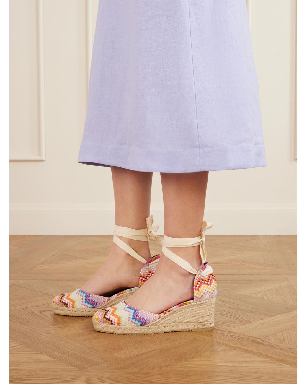 Missoni Natural Eva 60 Striped Woven Wedge Sandals