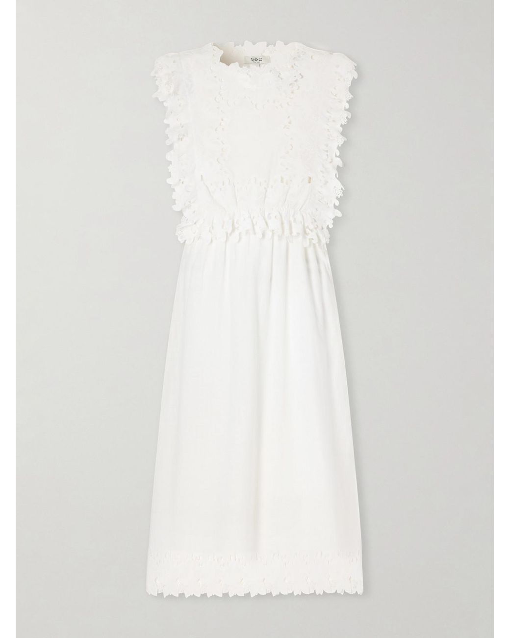 Sea White Eleannora Lace-Trimmed Cotton-Voile Midi Dress