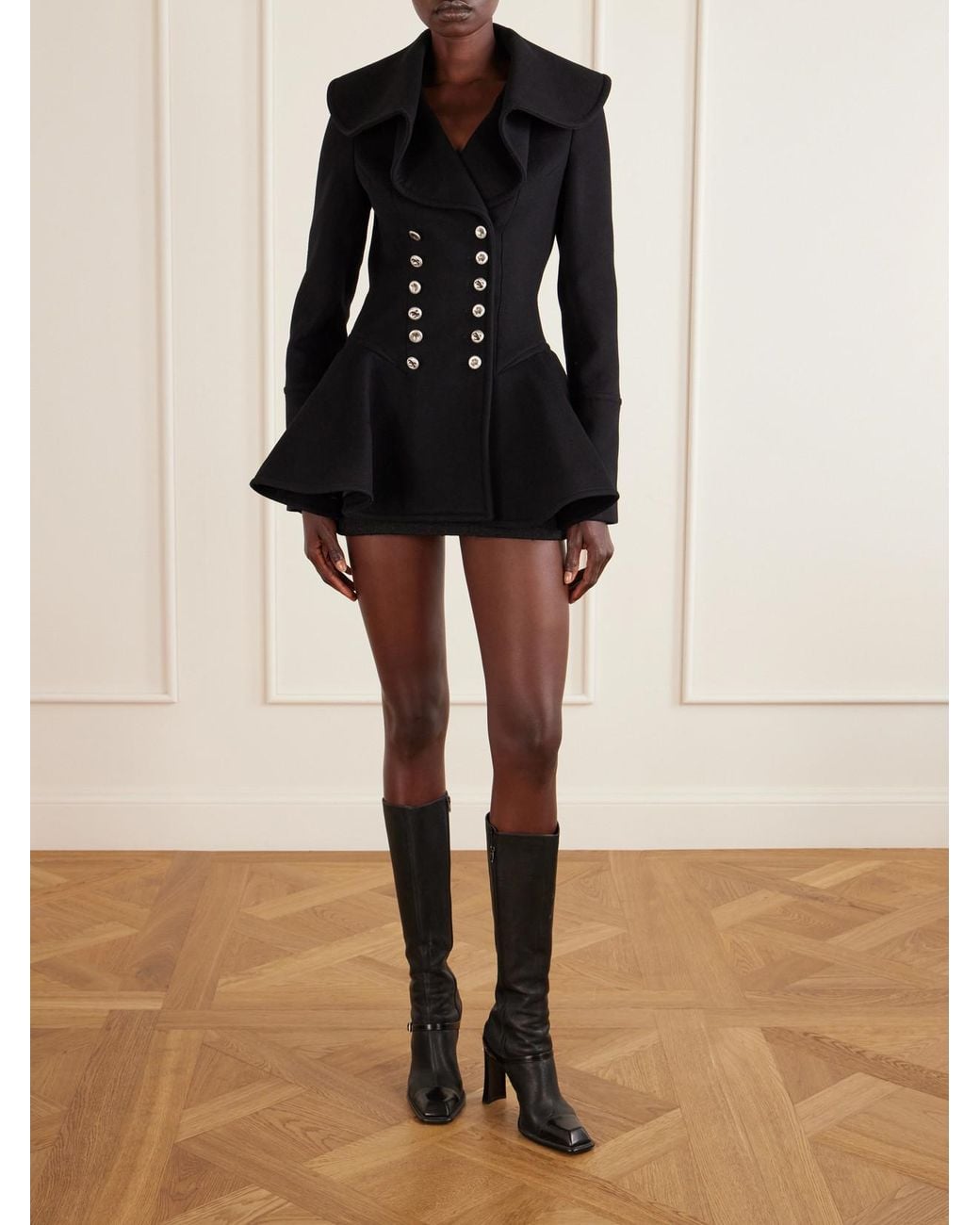 McQueen Black Double-Breasted Wool Coat