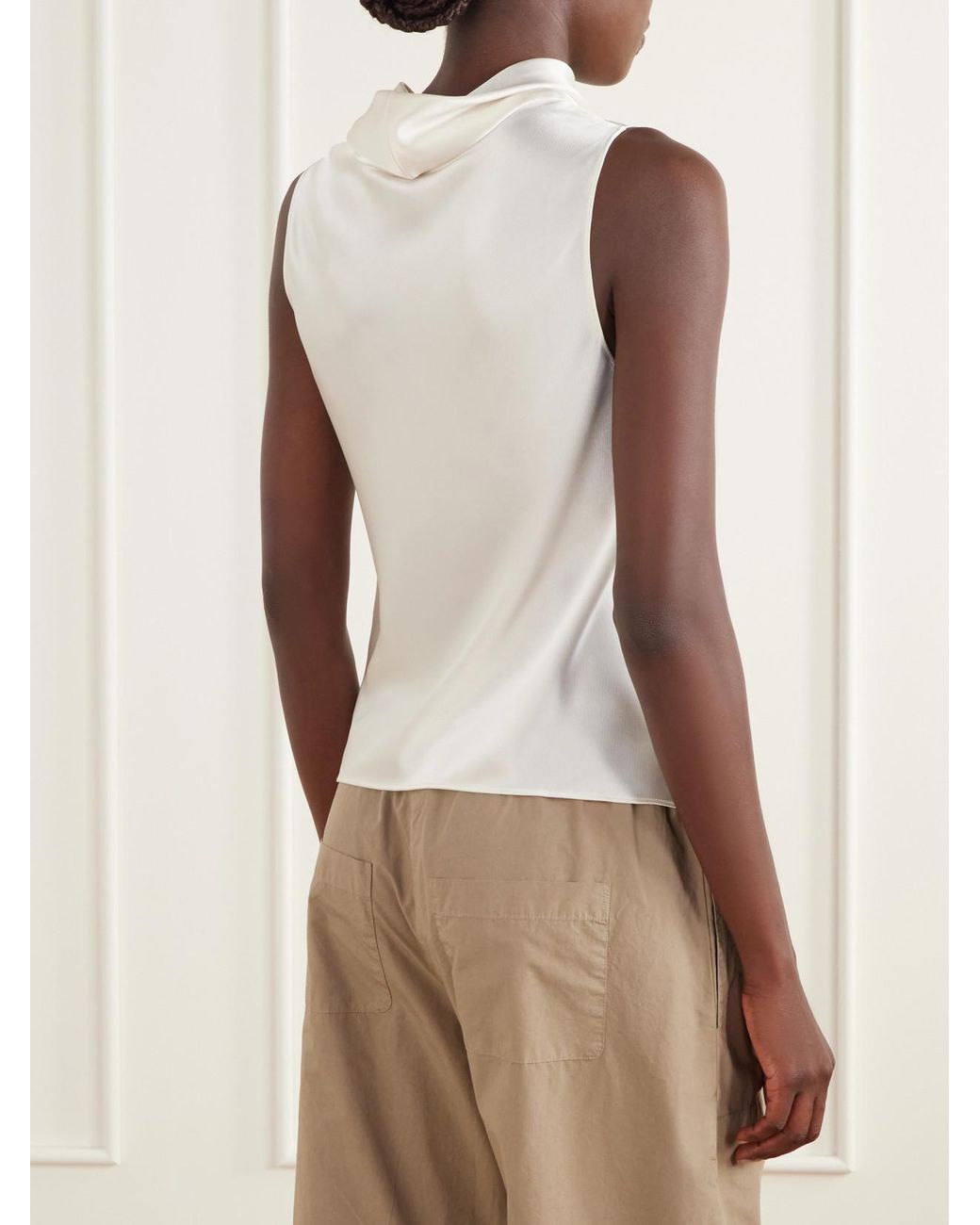 Leset White Barb Draped Satin Blouse