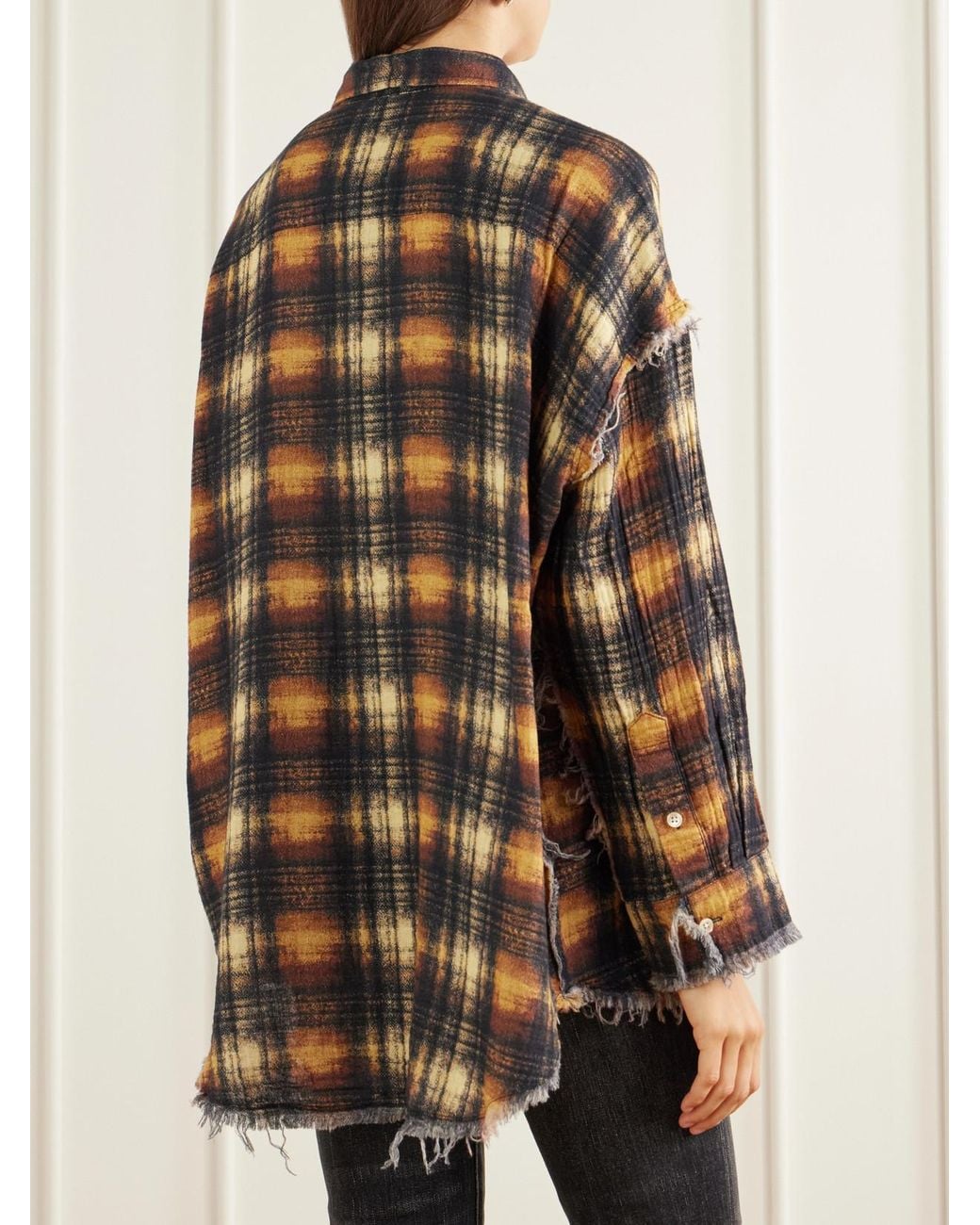 R13 Multicolor Frayed Cotton-Flannel Shirt