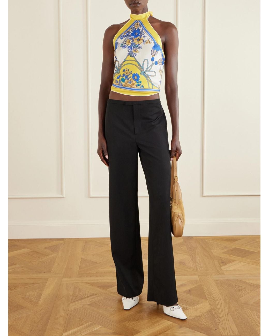 Gucci Blue Printed Silk-Twill Halterneck Top