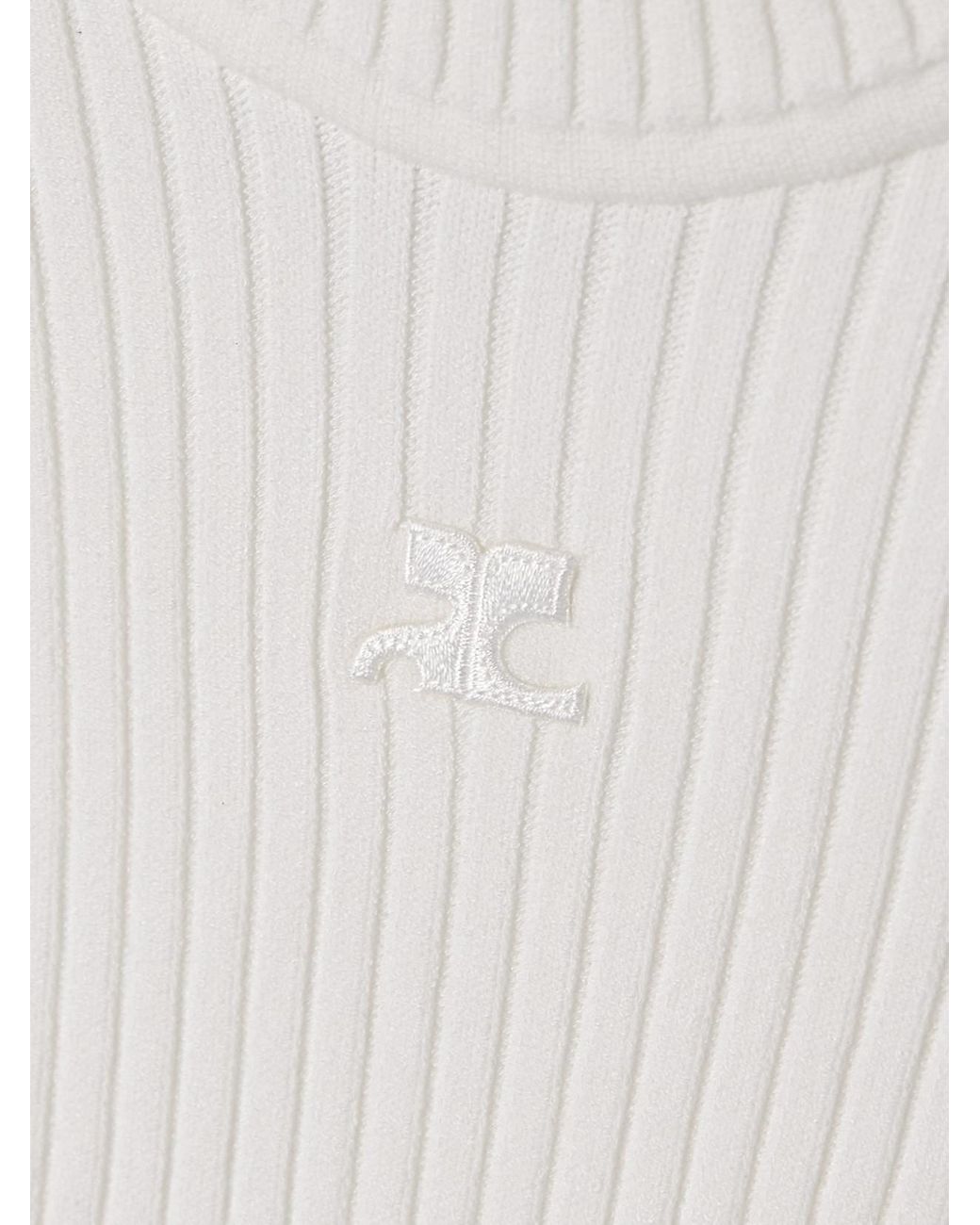 Courreges White Appliquéd Ribbed-Knit Top