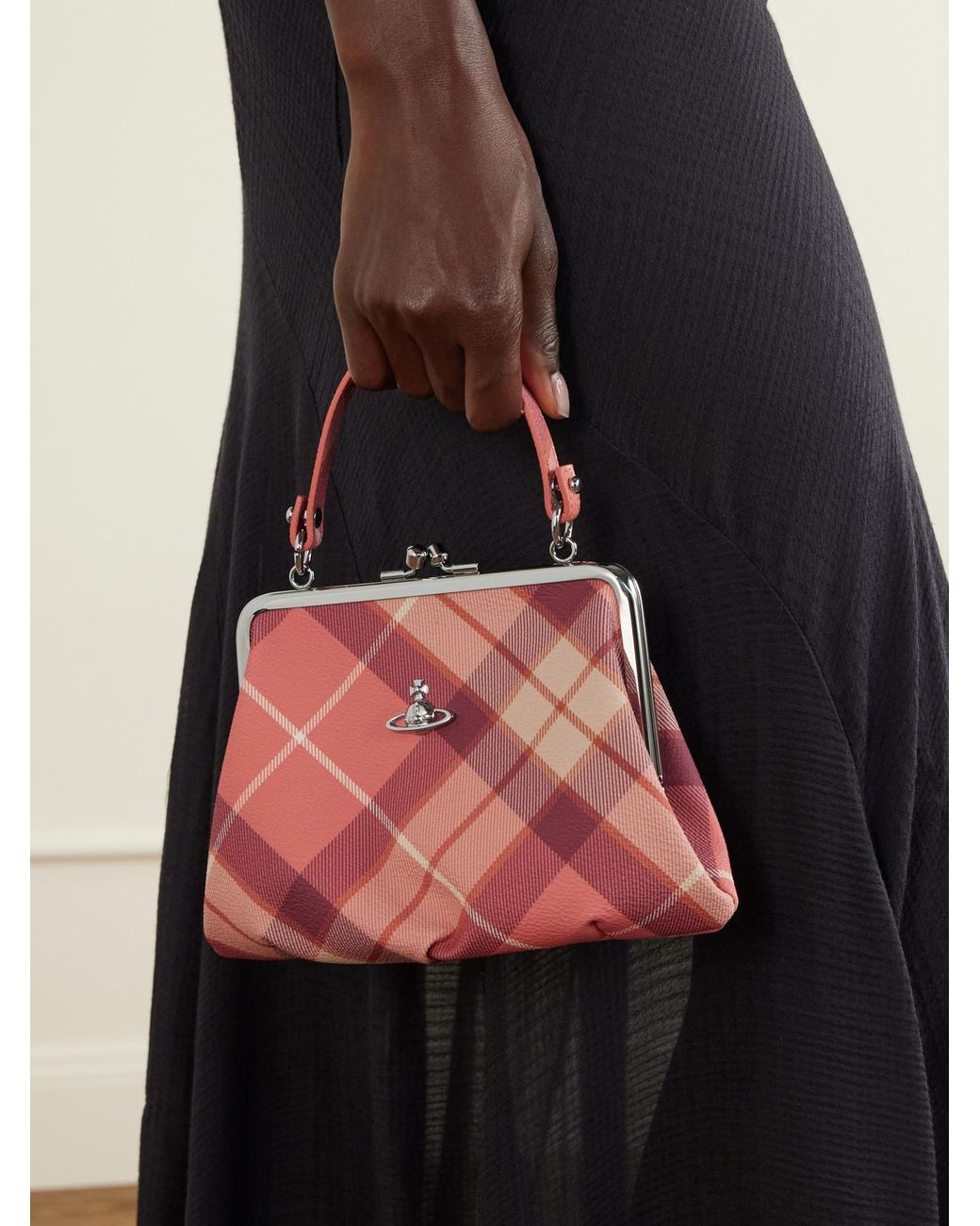 Vivienne Westwood Pink Granny Frame Mini Orb-Detailed Checked Top-Handle Bag