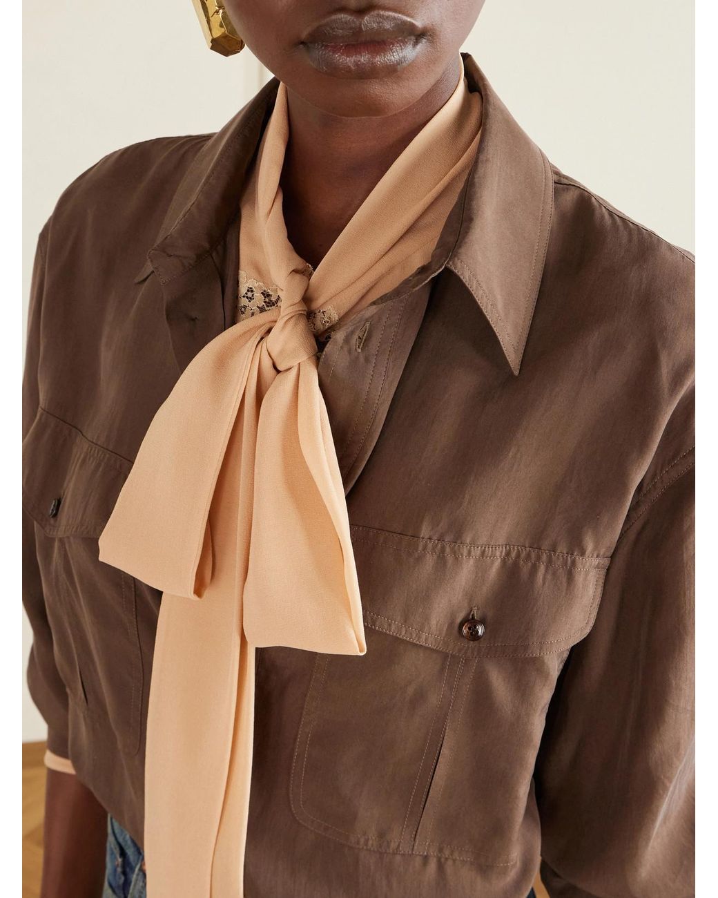 Saint Laurent Brown Silk Habotai Shirt
