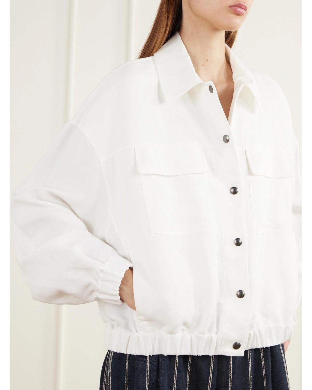 Brunello Cucinelli White Twill Blouson Jacket