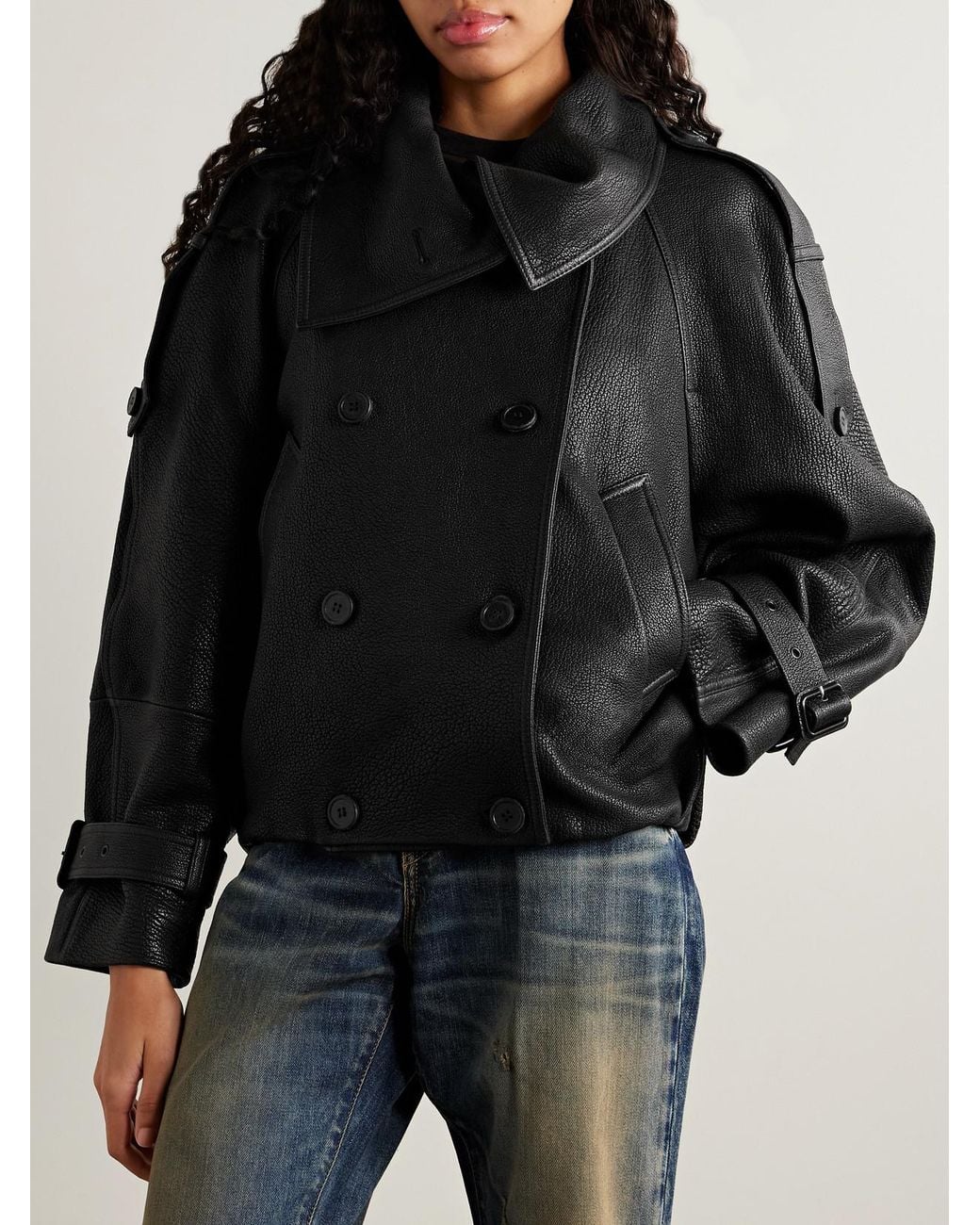 Acne Studios Double-Breasted Textured-Leather Jacket in Black | Lyst
