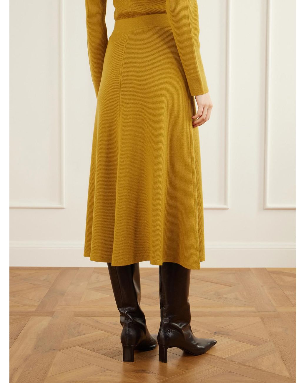Emilia Wickstead Yellow Dorian Ribbed Wool Midi Skirt