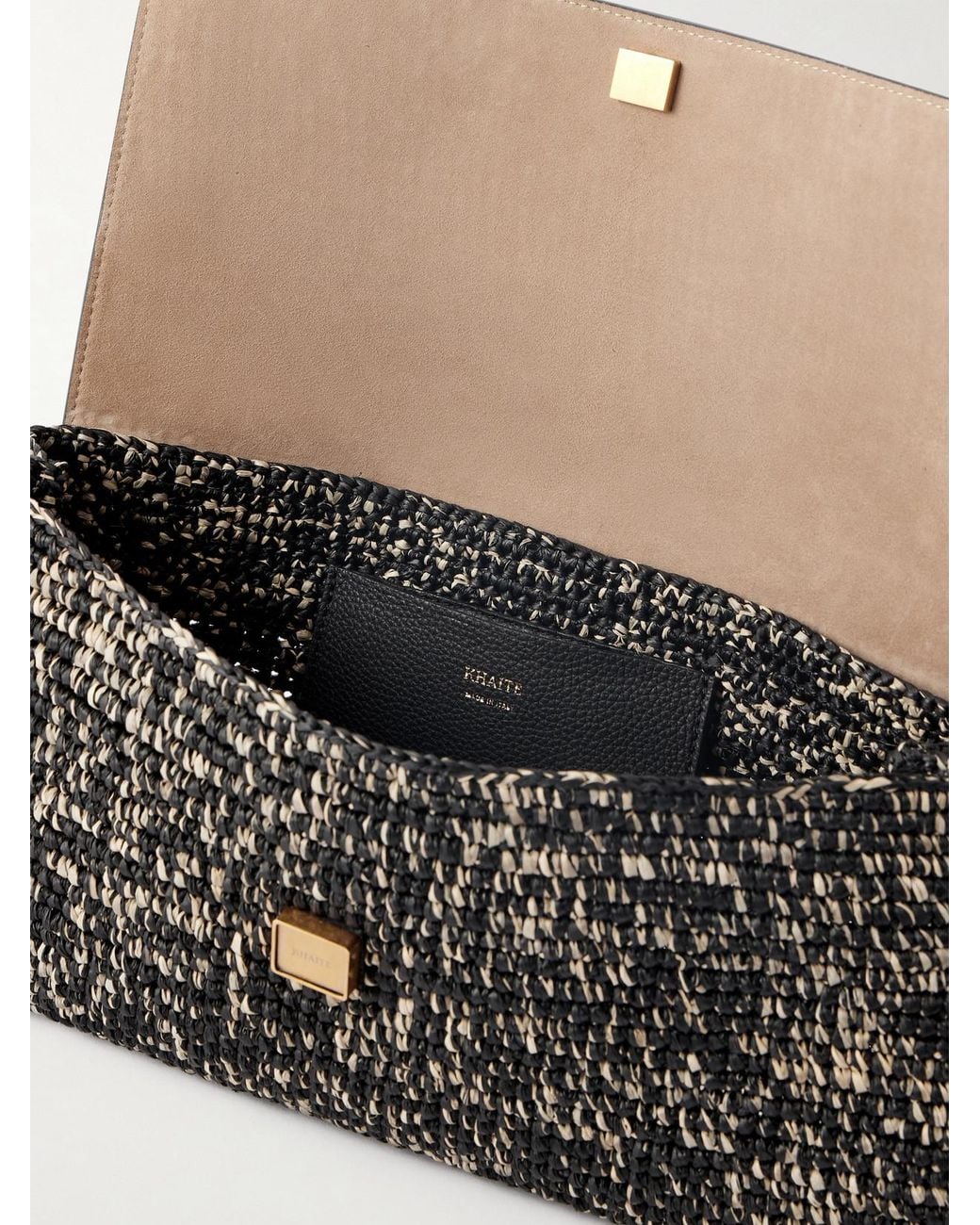 Khaite Black Audrey Textured-Leather And Raffia Clutch