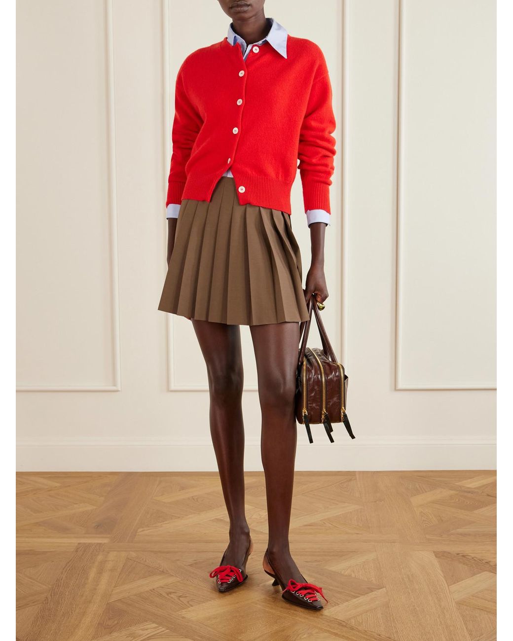 Marni Brown Kat Lace-Up Leather Slingback Pumps