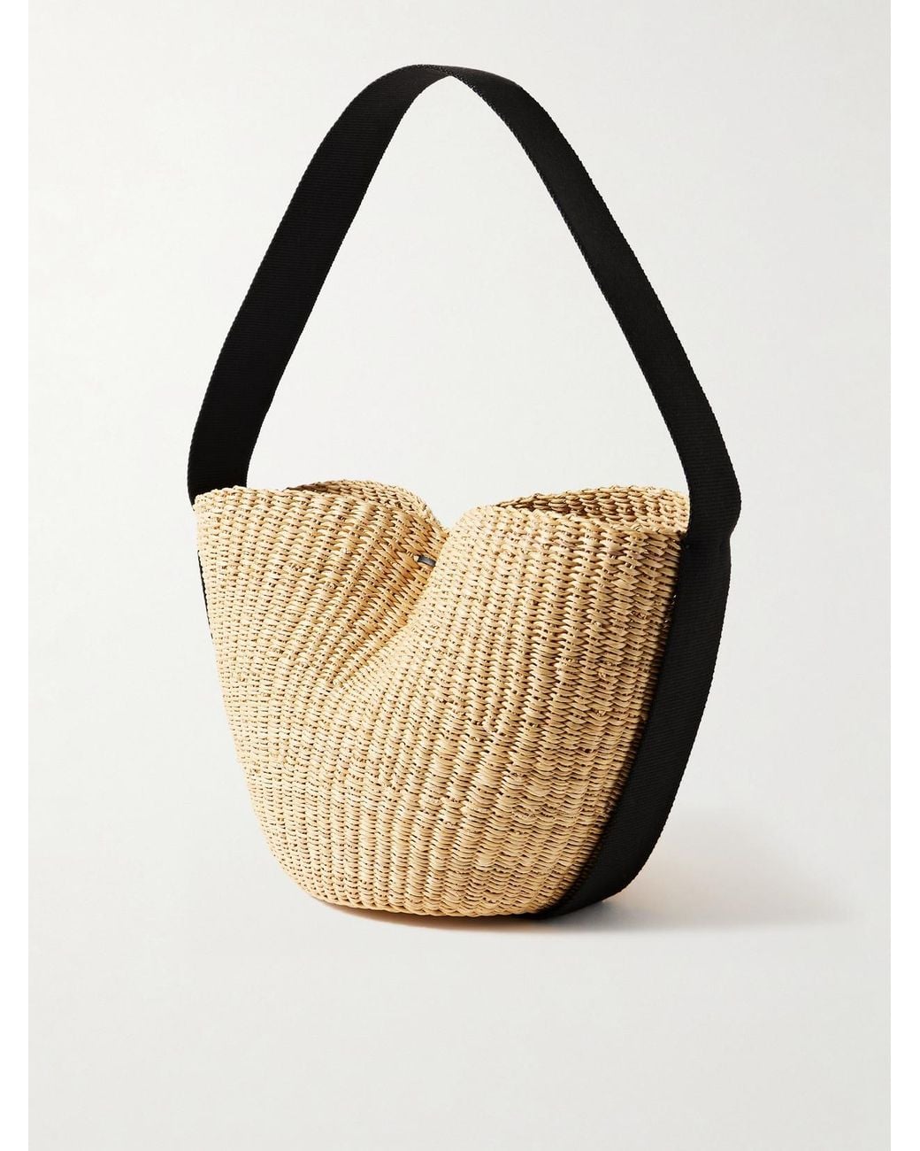 Muuñ Natural Orbi Cotton Canvas-Trimmed Woven Straw Shoulder Bag
