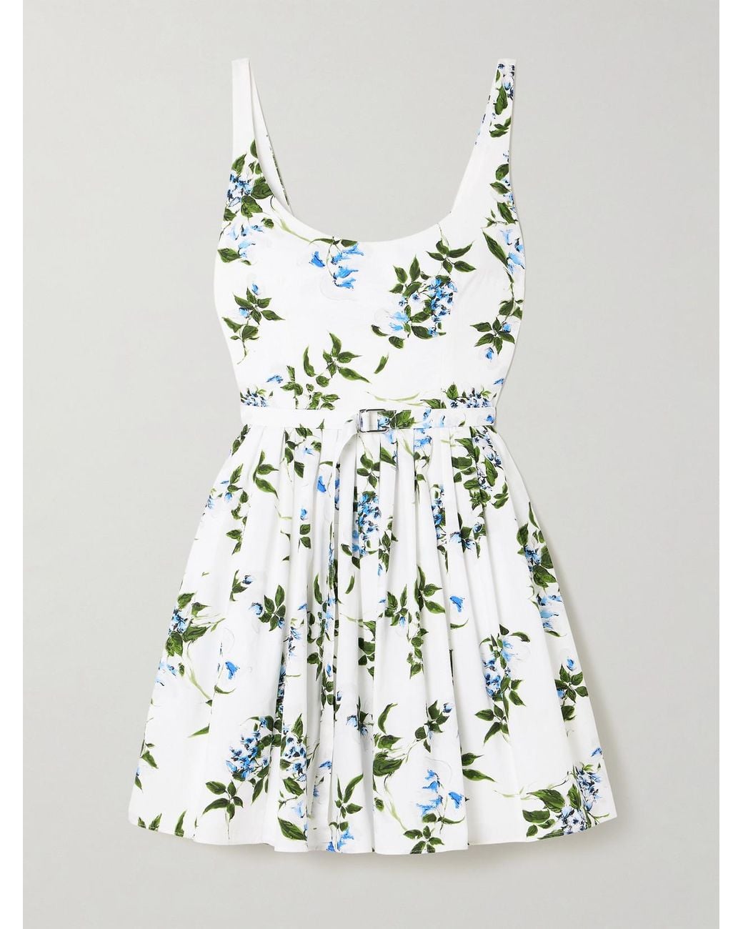 Emilia Wickstead White Eglantine Belted Gathered Floral-Print Cotton-Poplin Mini Dress