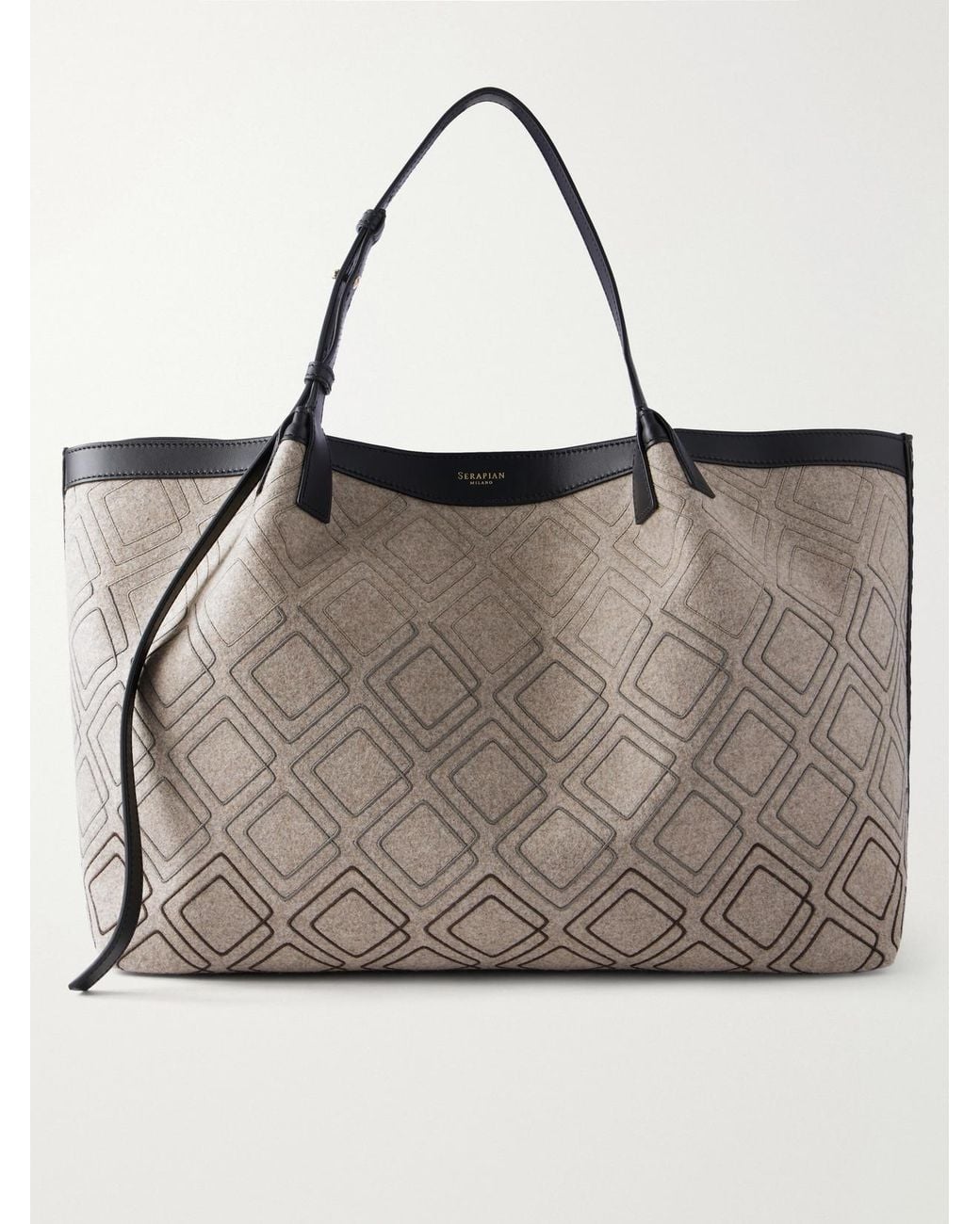 Serapian Natural Secret Embroidered Felted Leather-Trimmed Wool Tote