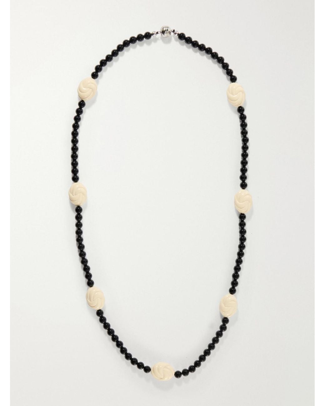 Julietta Natural Myra Rhodium-Plated Onyx Beaded Necklace