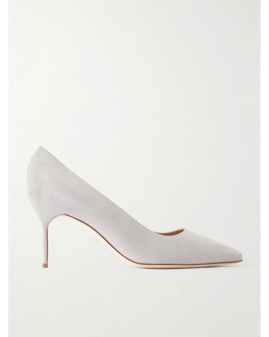 Manolo Blahnik White Bb 70 Suede Pumps