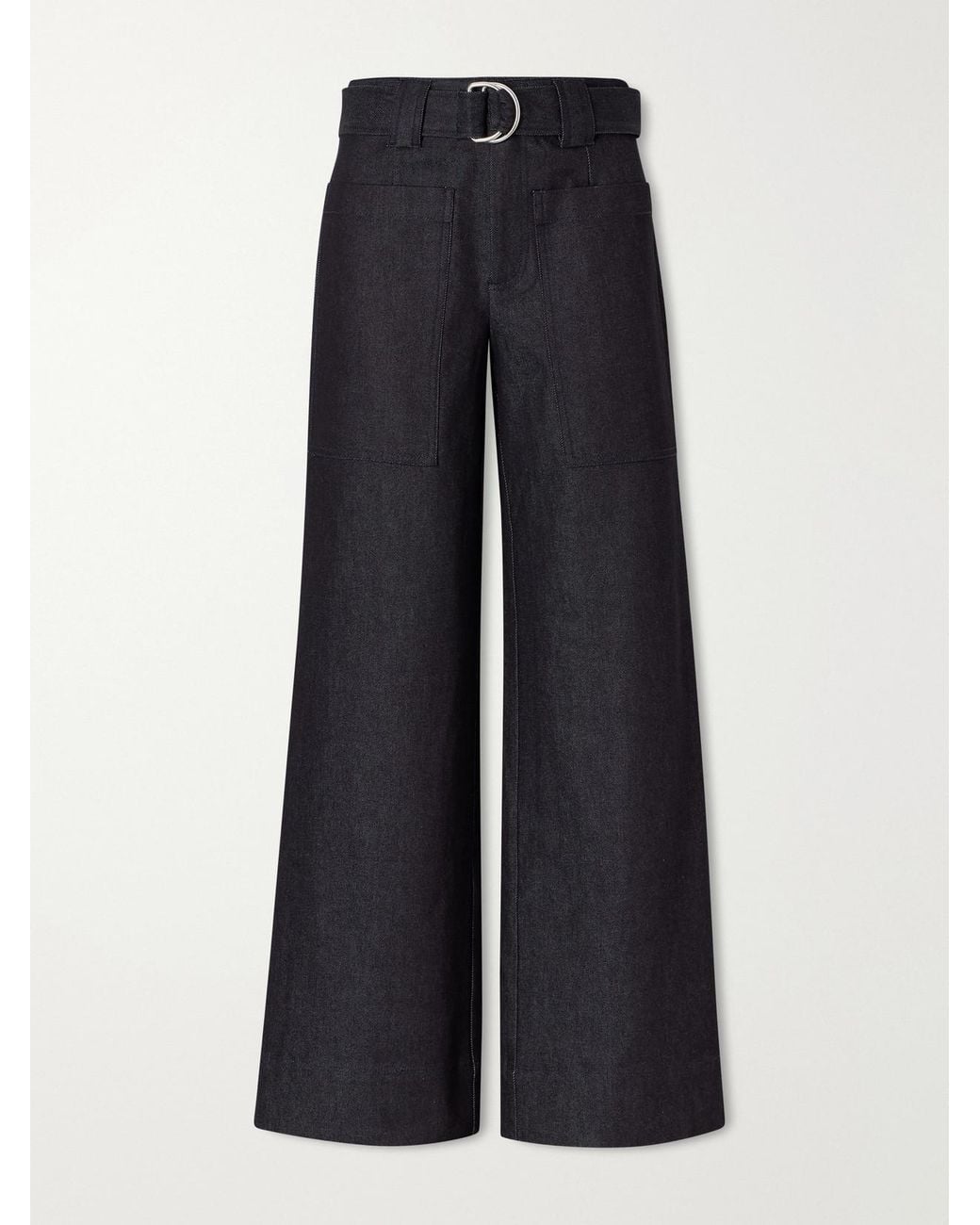 Proenza Schouler Blue Lina Belted Stretch-Cotton Twill Wide-Leg Pants