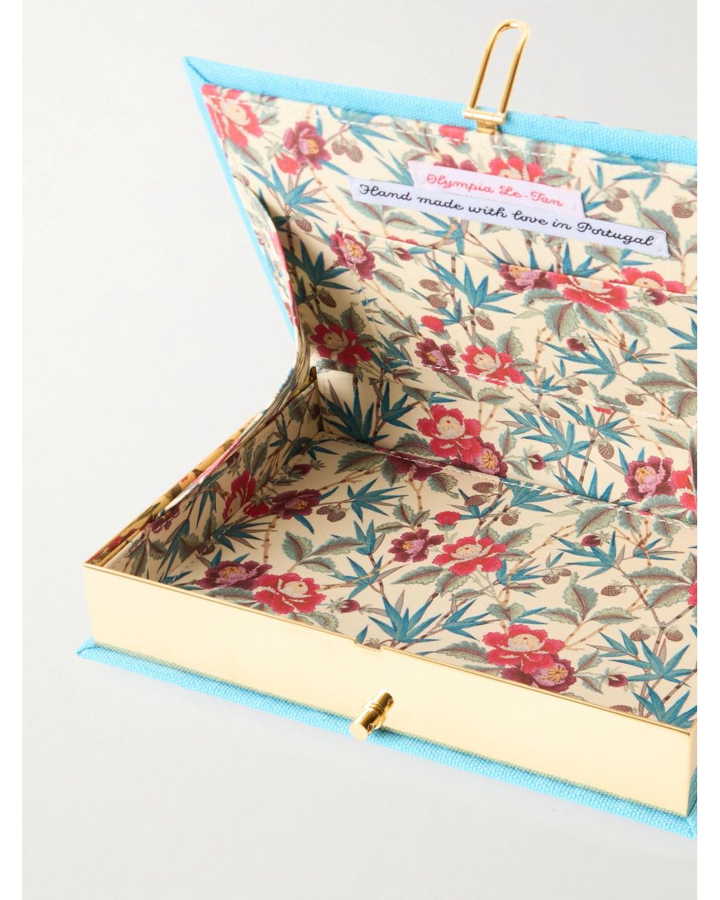 Olympia Le-Tan Blue Napoli Appliquéd Embroidered Canvas Clutch