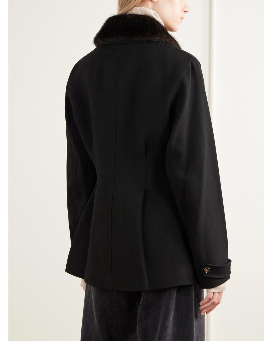 Veronica Beard Black Severine Dickey Plush-Trimmed Crepe Jacket