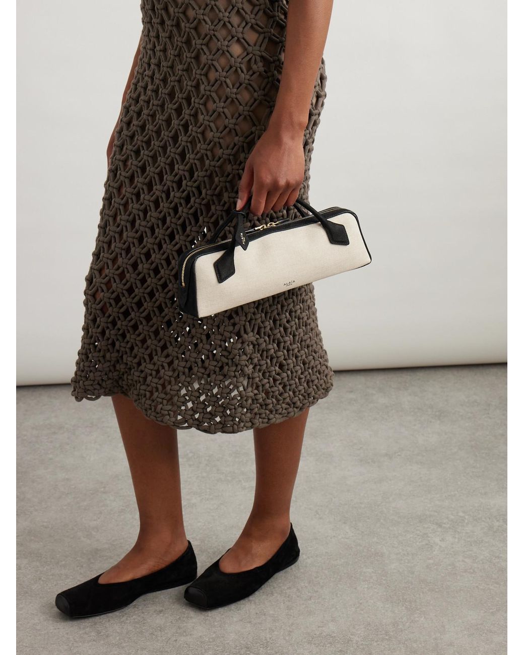 Alaïa Natural Le Teckel Leather-Trimmed Canvas Clutch