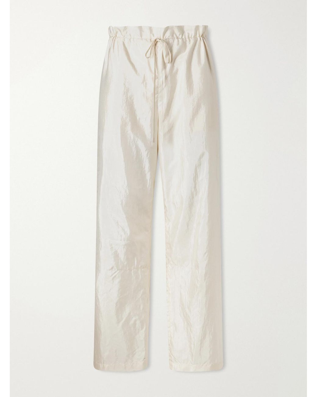 Aflalo White Morocco Cotton And Silk-Blend Habotai Wide-Leg Pants