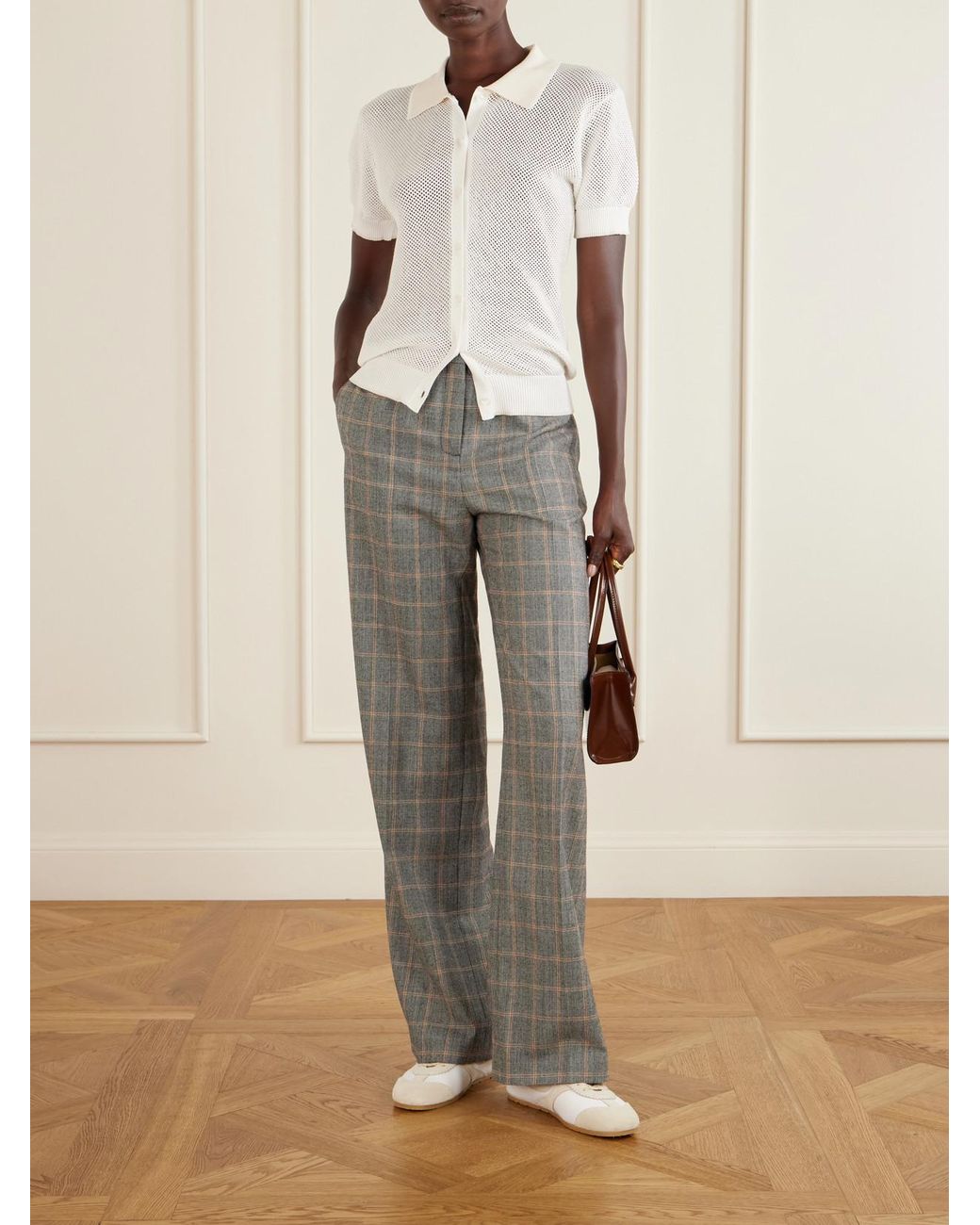 Stella McCartney Gray Checked Wool Straight-Leg Pants