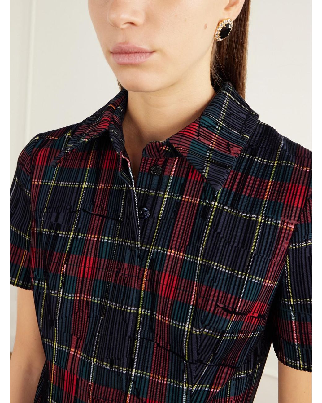 Emilia Wickstead Black Jody Checked Flocked Velvet-Trimmed Gabardine Midi Dress