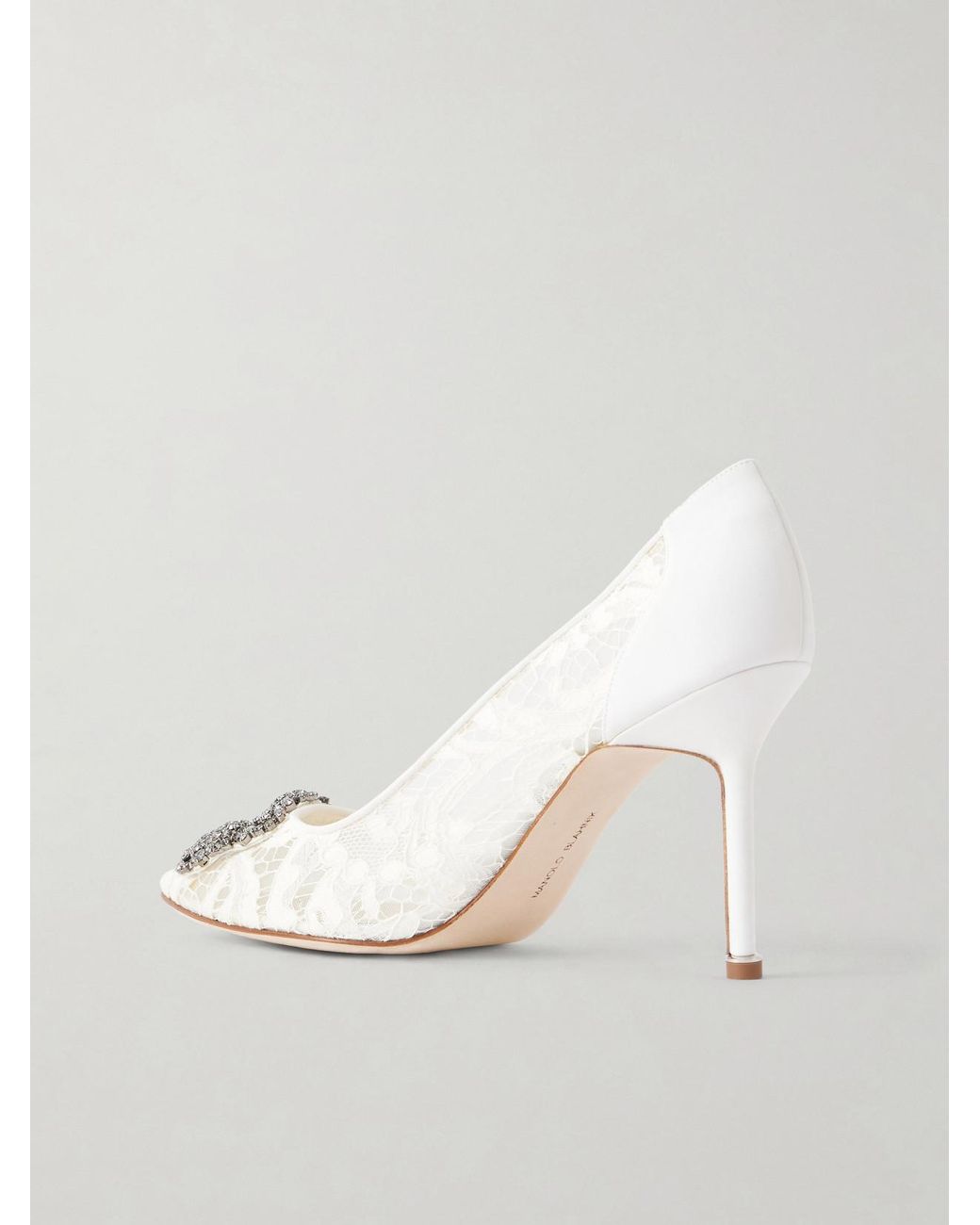 Manolo Blahnik Gray Hangisi 90 Crystal-Embellished Corded Lace Pumps