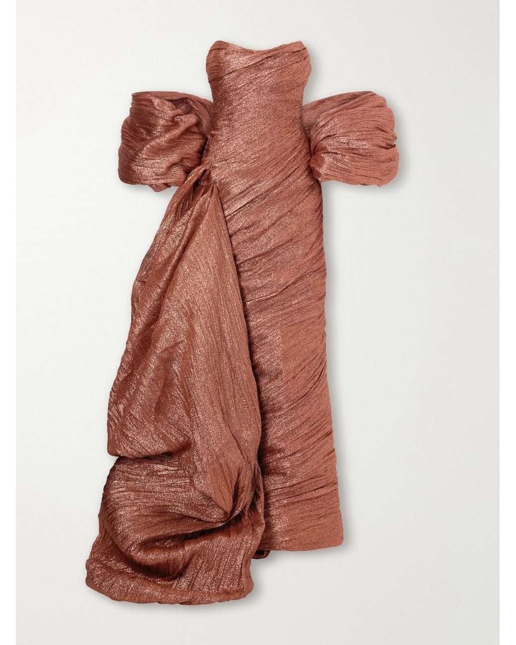 Marmar Halim Metallic Strapless Draped Brocade Wrap Gown
