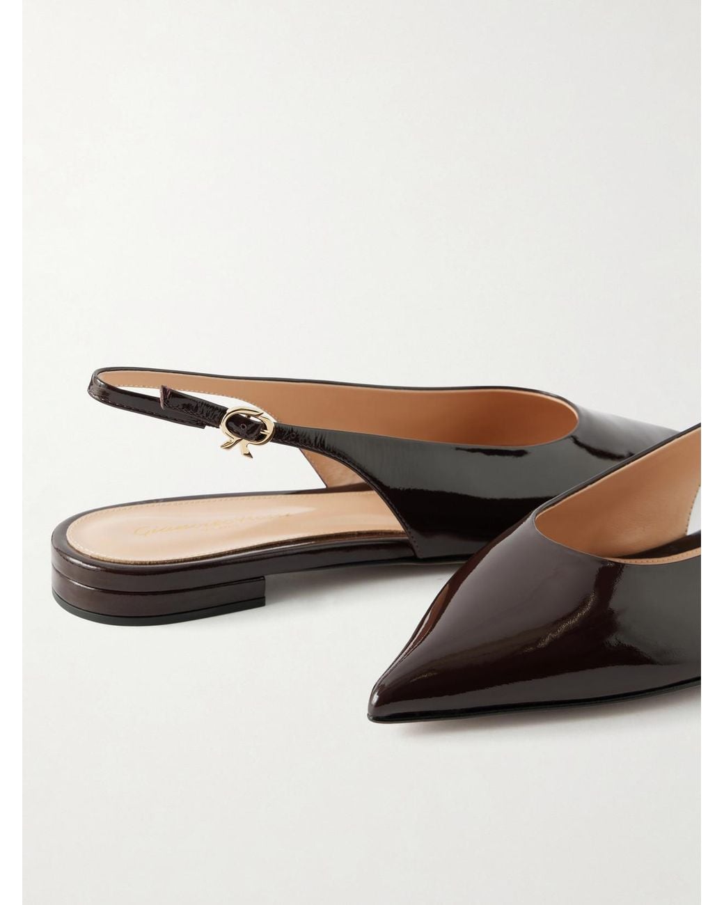 Gianvito Rossi Natural Robbie Polished-Leather Slingback Flats