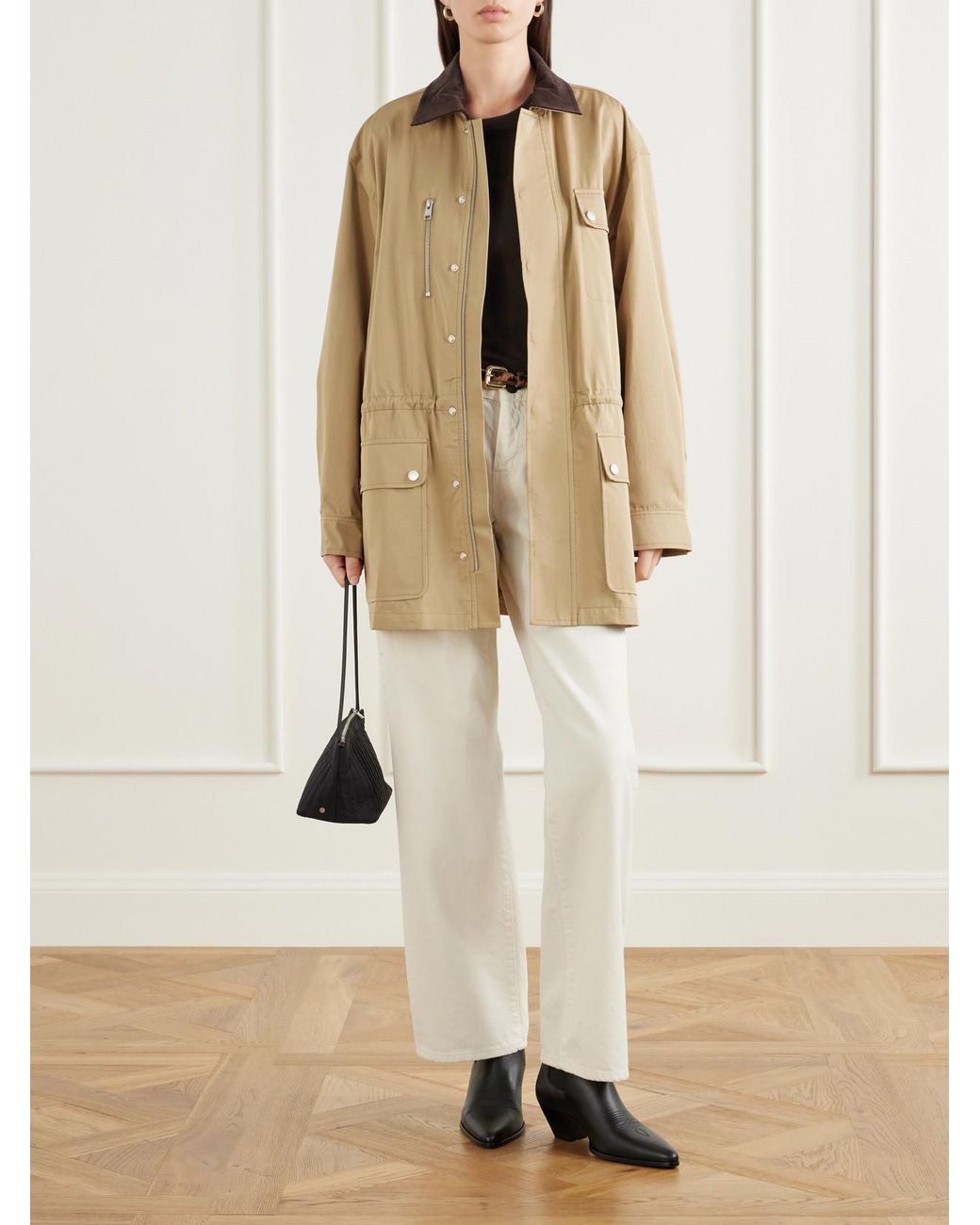 FRAME Natural The Safari Drawstring Corduroy-Trimmed Cotton-Twill Jacket