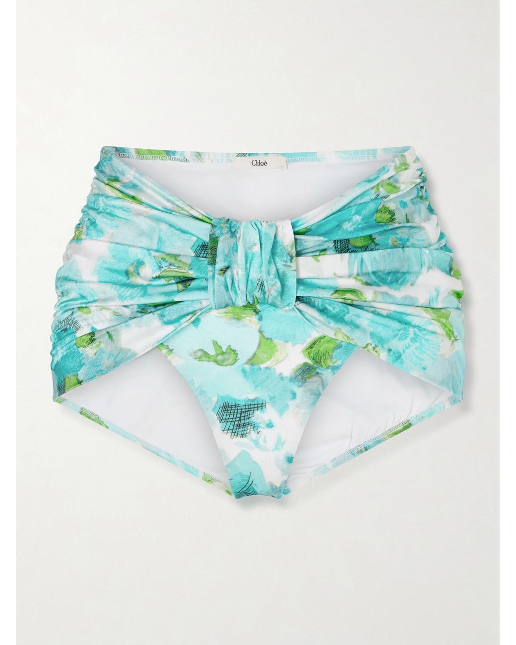 Chloé Blue Ruched Floral-Print Bikini Briefs