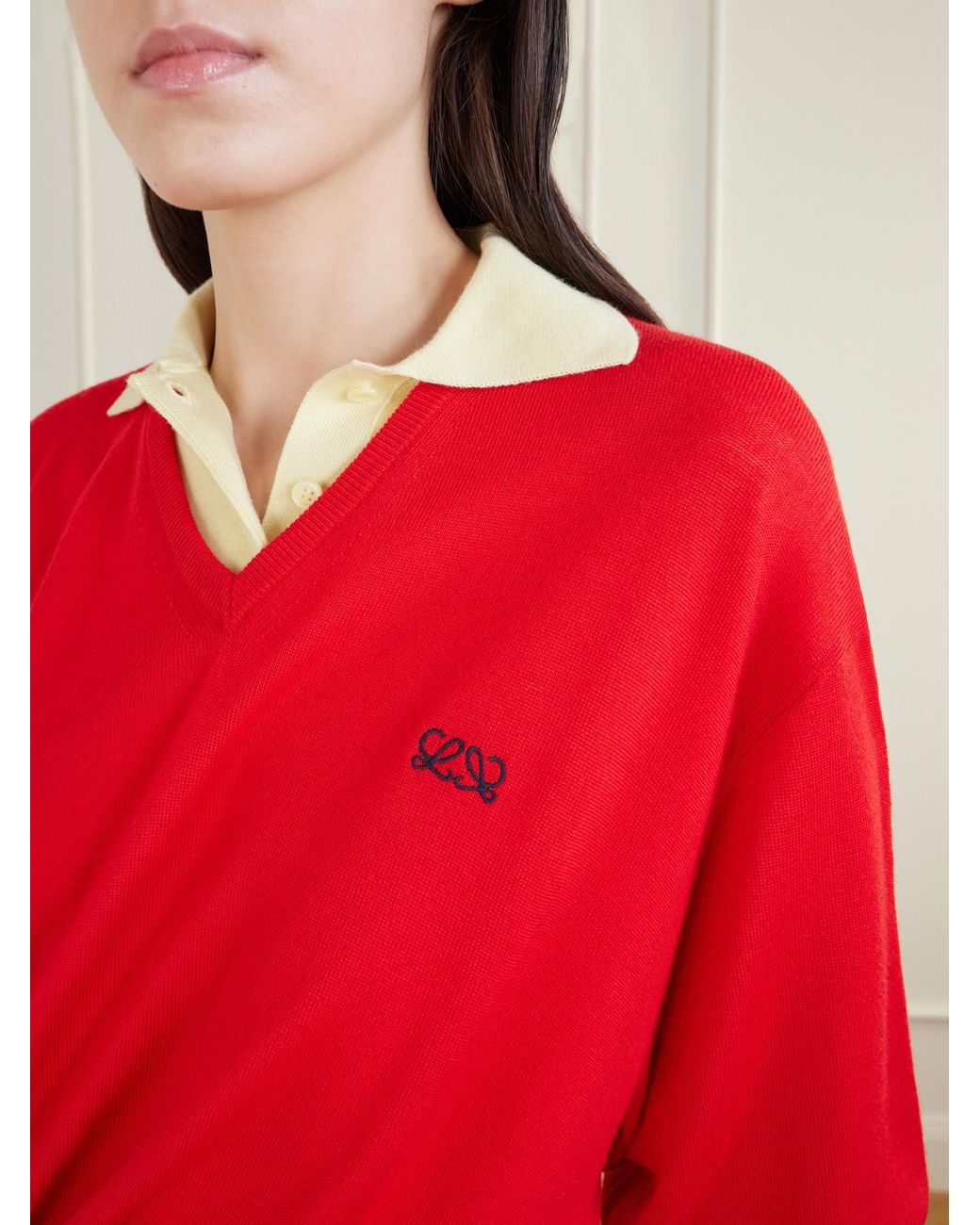 Loewe Asymmetric Draped Embroidered Wool-Blend Sweater