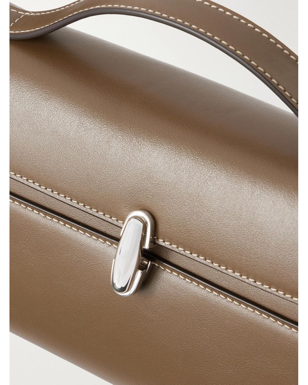 SAVETTE Brown Symmetry Trapeze Pochette Leather Top-Handle Bag