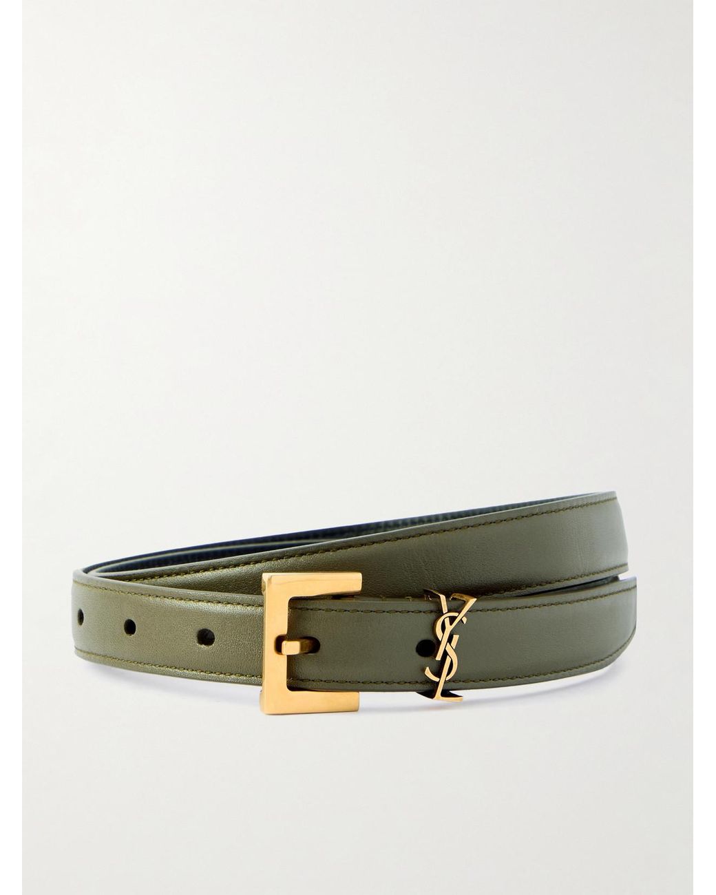 Saint Laurent Green Cassandre Leather Belt