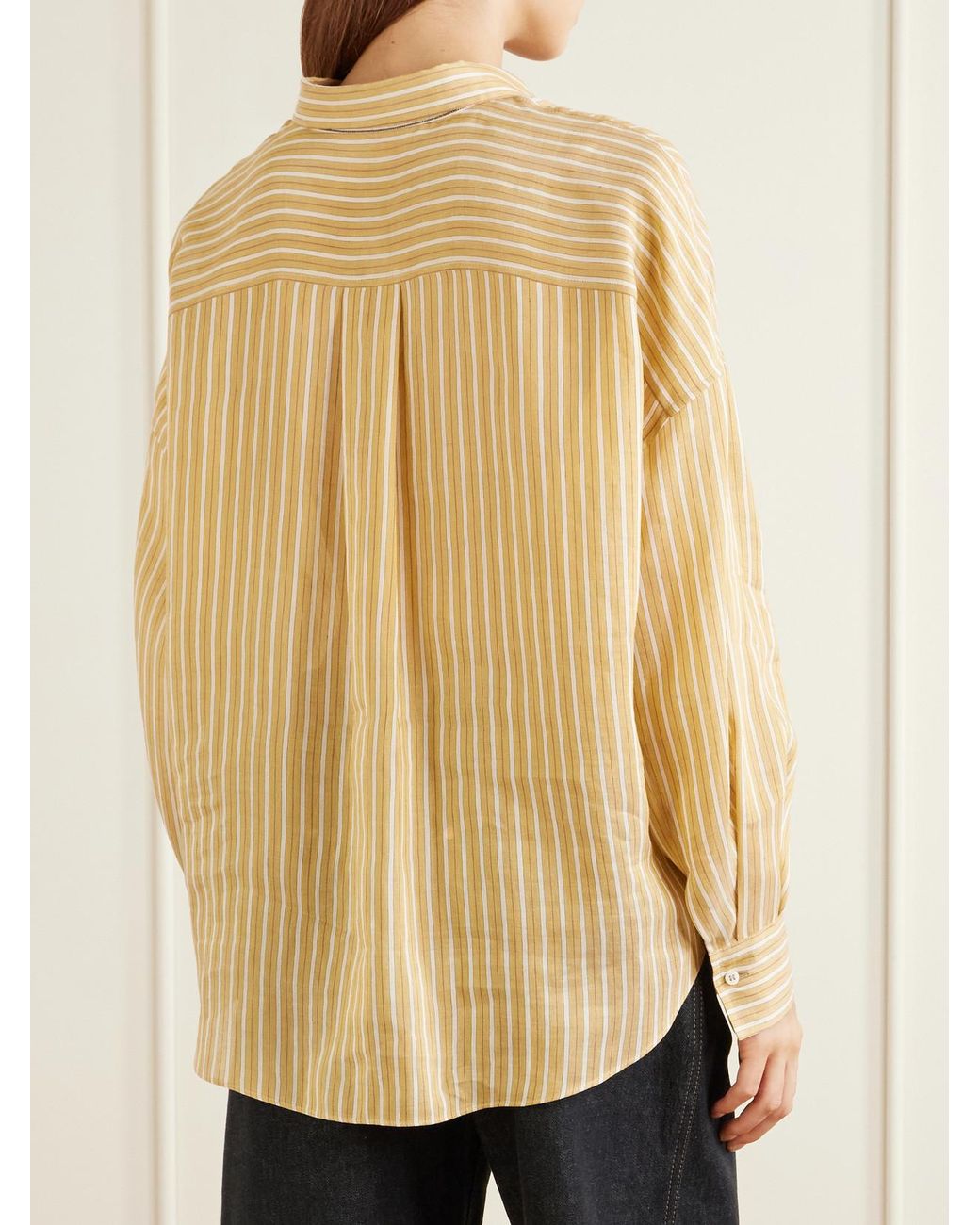 Brunello Cucinelli Natural Bead-Embellished Striped Linen And Silk-Blend Shirt